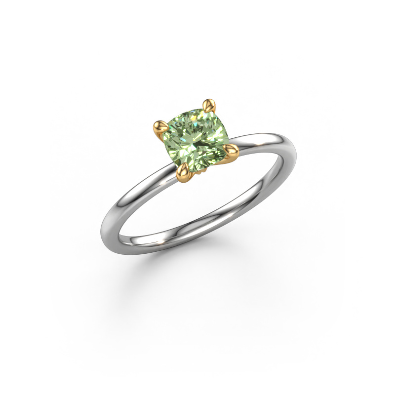 Image de Bague de fiançailles Crystal CUS 1 585 or blanc Diamants synthétiques vert 5.5 mm