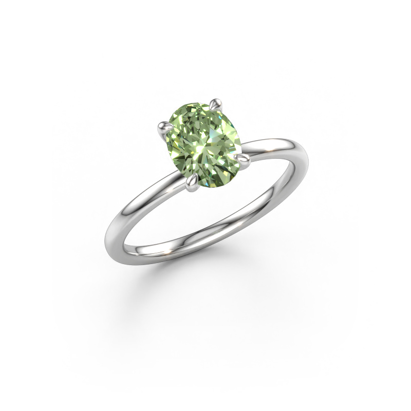 Immagine di Anello di fidanzamento Crystal OVL 1 950 platino Diamante lab grown verde 8x6 mm