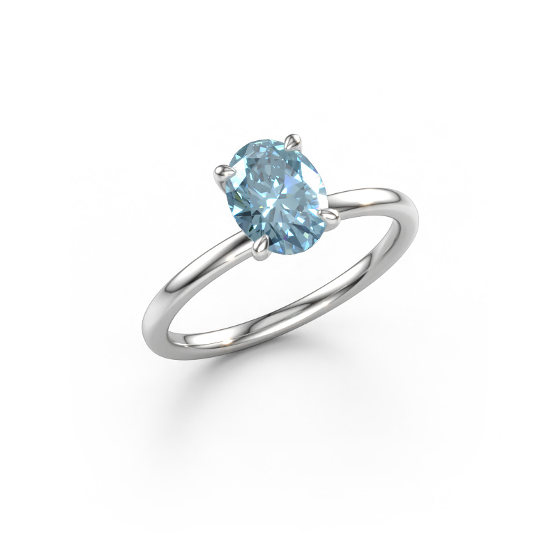Immagine di Anello di fidanzamento Crystal OVL 1 585 oro bianco Diamante lab grown blu 8x6 mm