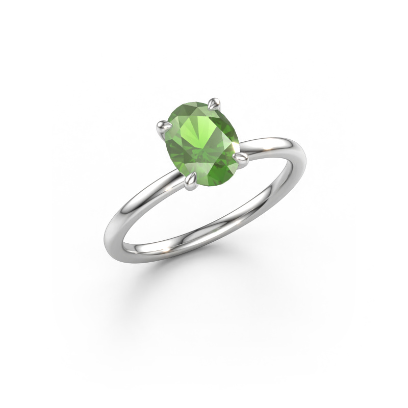 Afbeelding van Verlovingsring Crystal OVL 1 950 platina Toermalijn groen 8x6 mm
