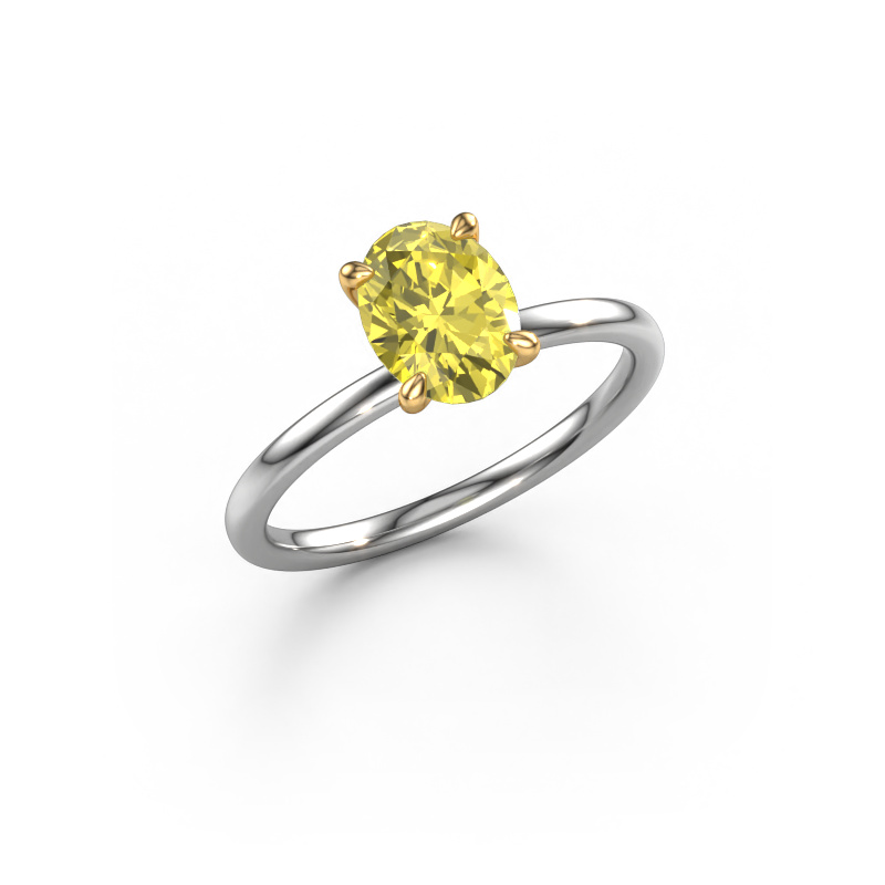 Image de Bague de fiançailles Crystal OVL 1 585 or blanc Diamants synthétiques jaune 8x6 mm