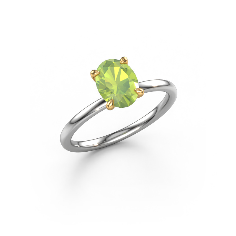 Image of Engagement ring Crystal OVL 1 585 white gold Peridot 8x6 mm