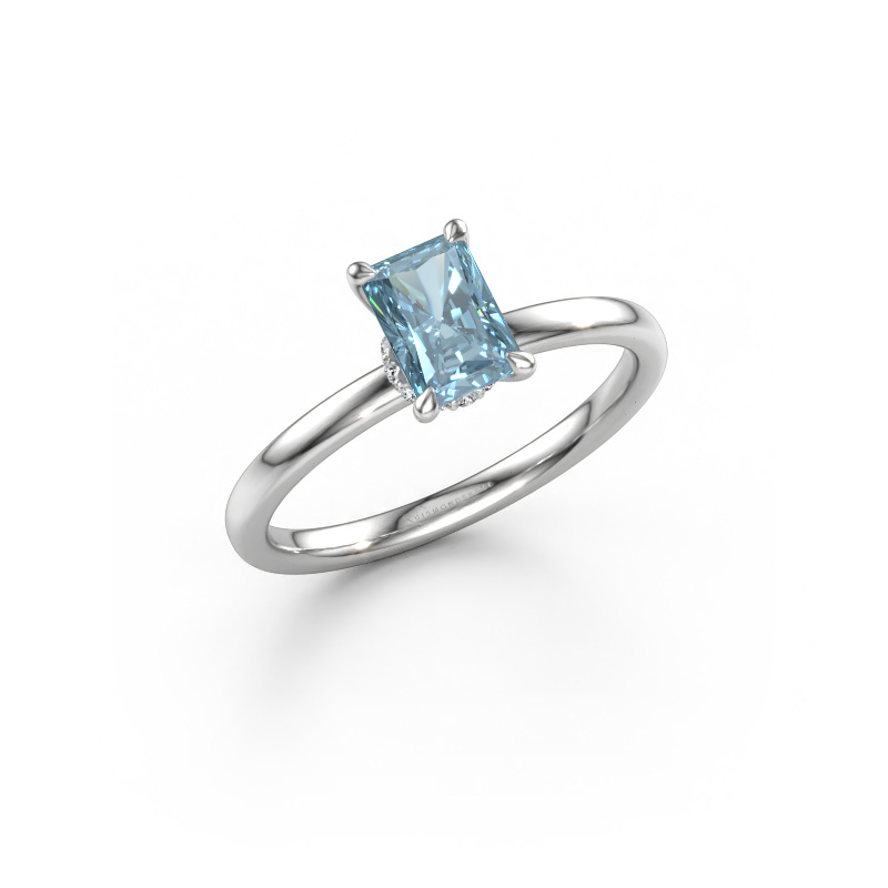 Immagine di Anello di fidanzamento Crystal RAD 3 585 oro bianco Diamante lab grown blu 6.5x4.5 mm