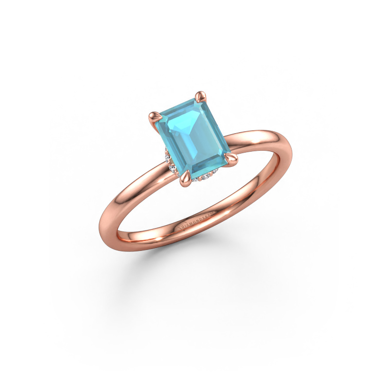 Immagine di Anello di fidanzamento Crystal EME 3 585 oro rosa Topazio blu 7x5 mm