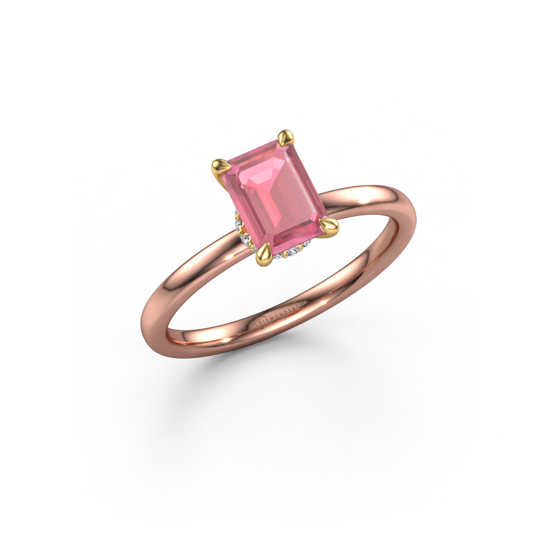 Image de Bague de fiançailles Crystal EME 3 585 or rose Rose tourmaline 7x5 mm