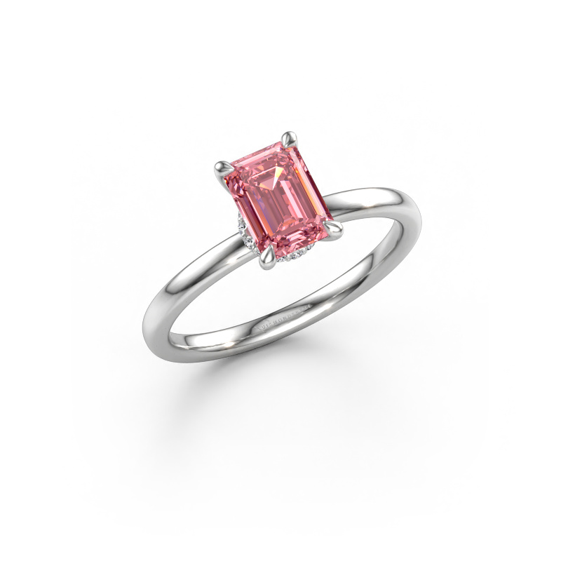 Immagine di Anello di fidanzamento Crystal EME 3 585 oro bianco Diamante lab grown rosa 7x5 mm