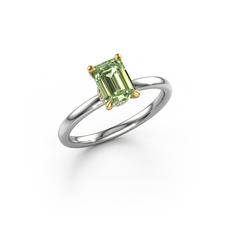Image de Bague de fiançailles Crystal EME 3 585 or blanc Diamants synthétiques vert 7x5 mm