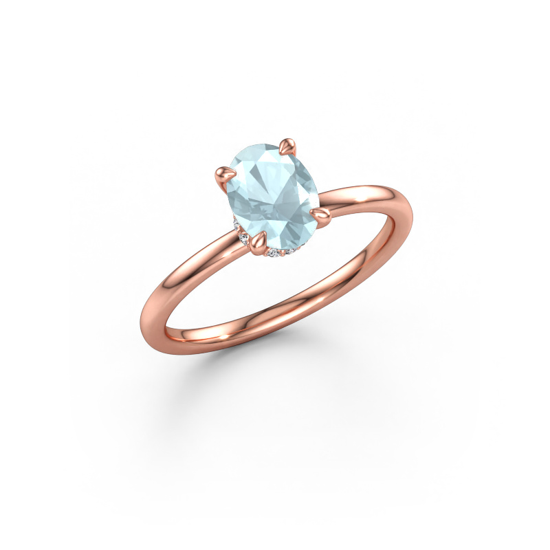 Immagine di Anello di fidanzamento Crystal OVL 3 585 oro rosa Acquamarina 7,5x5,5 mm