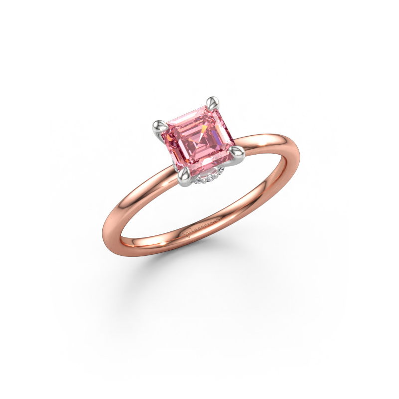 Image of Engagement ring Crystal ASSC 3 585 rose gold Pink lab grown diamond 5.5 mm