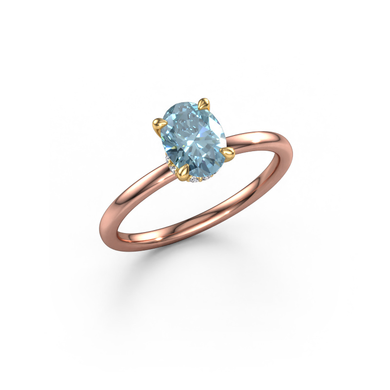Image de Bague de fiançailles Crystal OVL 3 585 or rose Diamant synthétique bleu 7,5x5,5 mm