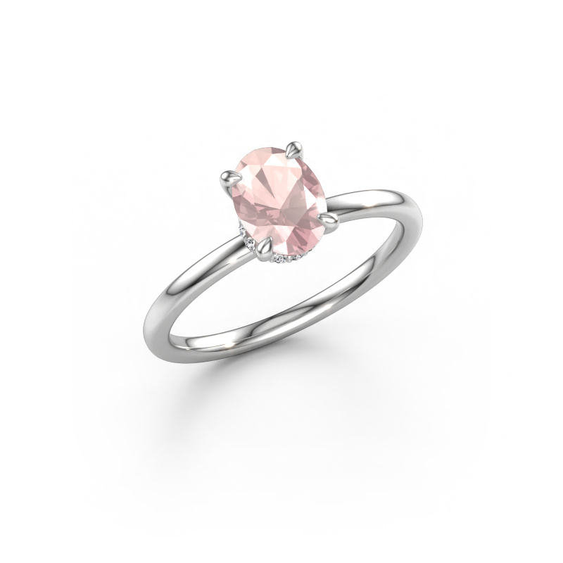 Immagine di Anello di fidanzamento Crystal OVL 3 585 oro bianco Morganite champagne 7,5x5,5 mm