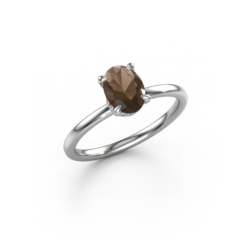 Image of Engagement ring Crystal OVL 3 950 platinum Smokey quartz 7,5x5,5 mm
