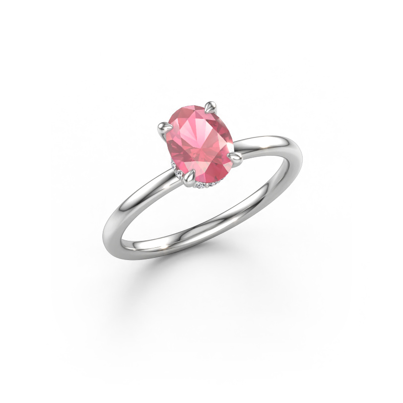 Afbeelding van Verlovingsring Crystal OVL 3 950 platina Toermalijn pink 7,5x5,5 mm