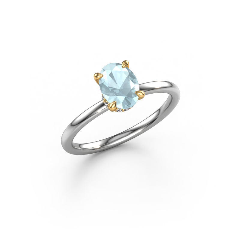 Image of Engagement ring Crystal OVL 3 585 white gold Aquamarine 7,5x5,5 mm
