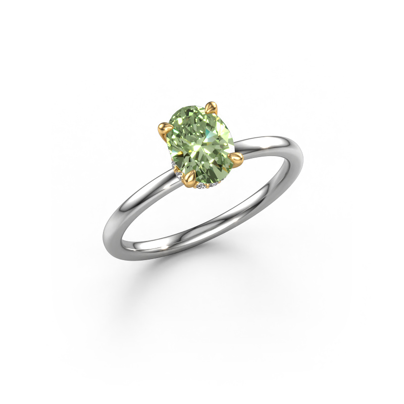 Image of Engagement ring Crystal OVL 3 585 white gold Green lab grown diamond 7,5x5,5 mm