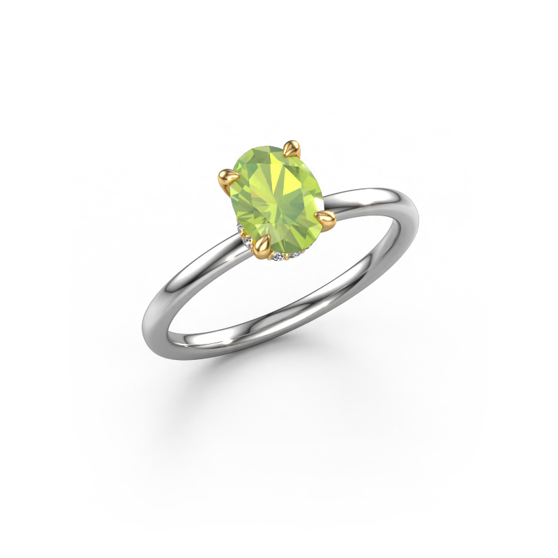 Image of Engagement ring Crystal OVL 3 585 white gold Peridot 7,5x5,5 mm