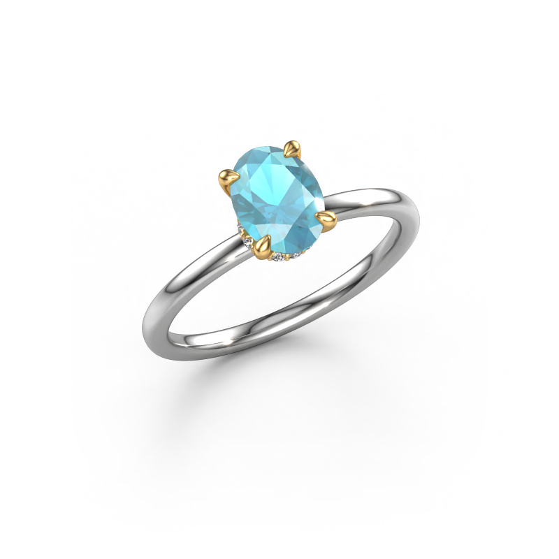 Image of Engagement ring Crystal OVL 3 585 white gold Blue topaz 7,5x5,5 mm