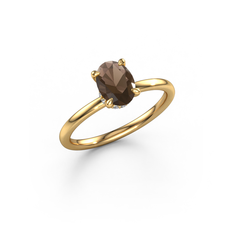 Image of Engagement ring Crystal OVL 3 585 gold Smokey quartz 7,5x5,5 mm