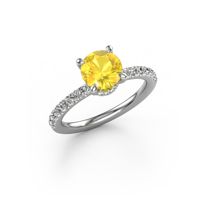 Image of Engagement ring Crystal rnd 4 950 platinum Yellow sapphire 7 mm