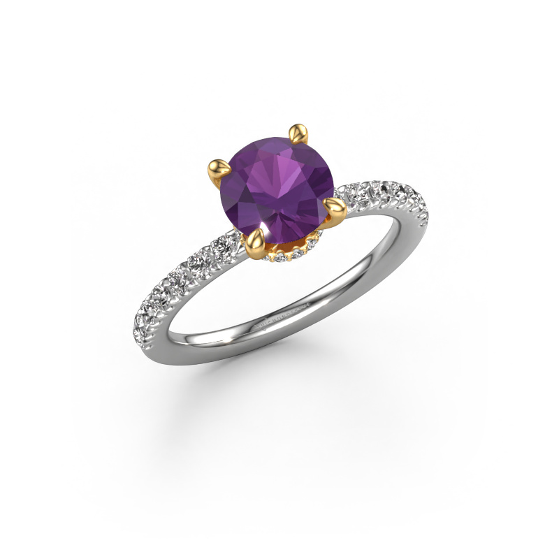 Image of Engagement ring Crystal rnd 4 585 white gold Amethyst 7 mm