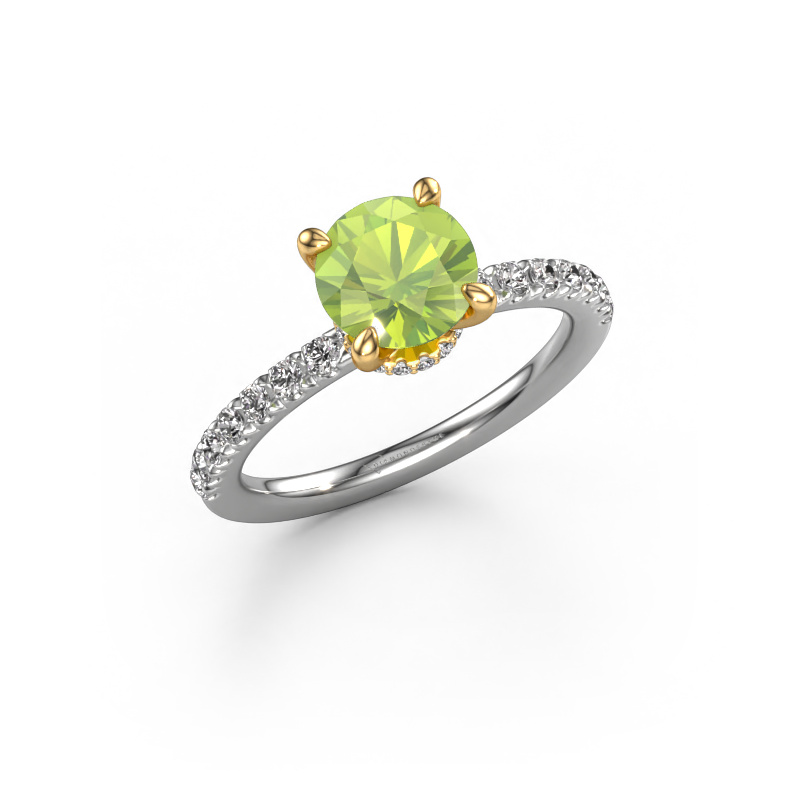 Image of Engagement ring Crystal rnd 4 585 white gold Peridot 7 mm