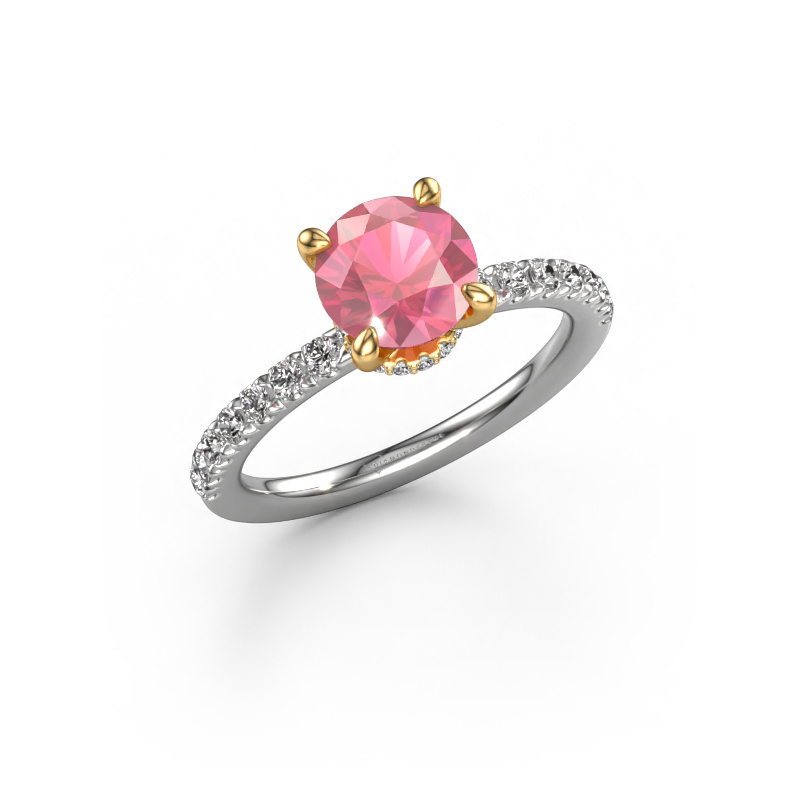 Bild von Verlobungsring Crystal rnd 4 585 Weißgold Turmalin rosa 7 mm