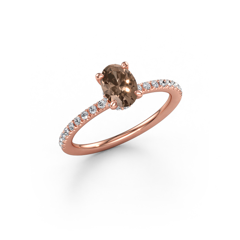 Image of Engagement ring Crystal OVL 4 585 rose gold Brown diamond 0.94 crt