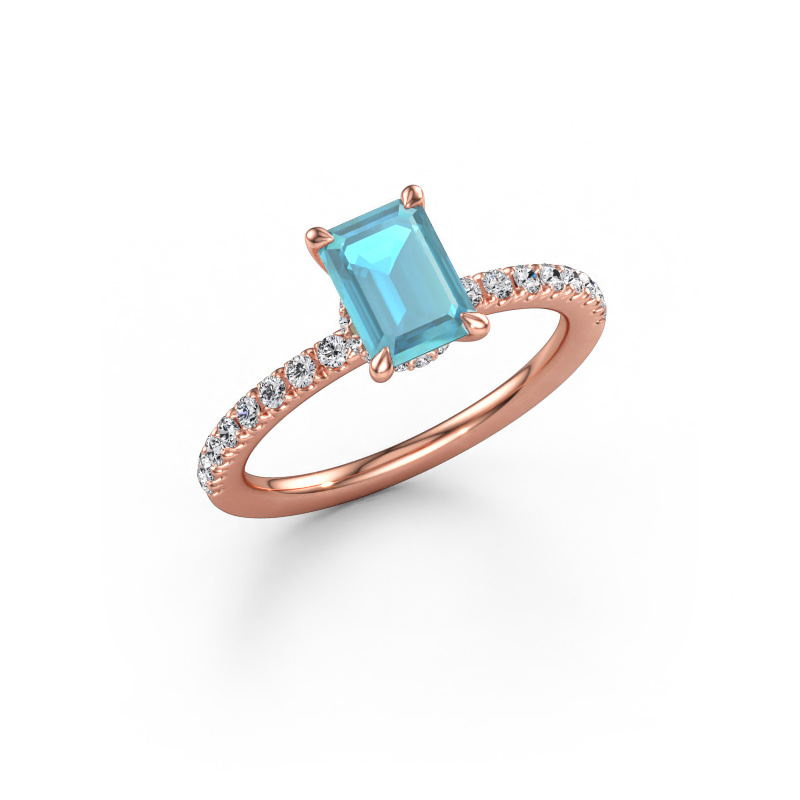 Immagine di Anello di fidanzamento Crystal EME 4 585 oro rosa Topazio blu 7x5 mm