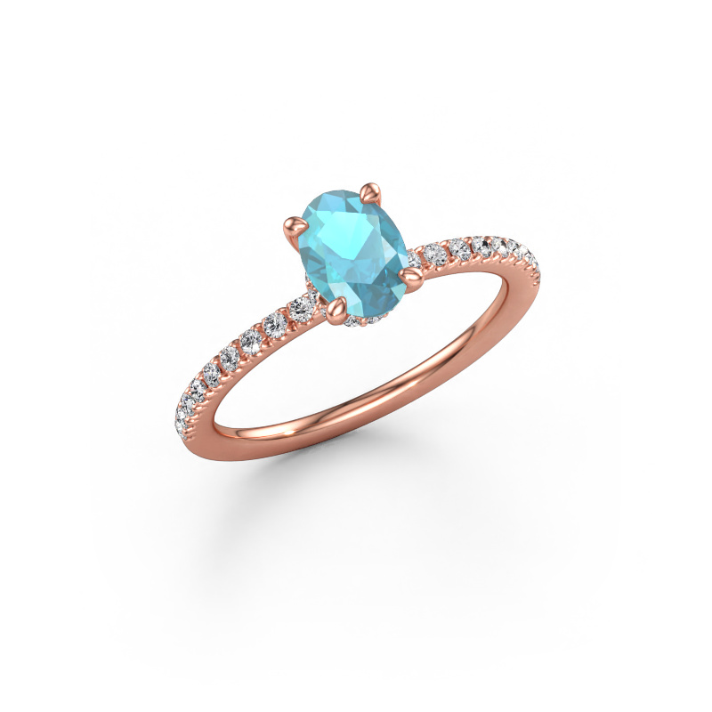 Immagine di Anello di fidanzamento Crystal OVL 4 585 oro rosa Topazio blu 7x5 mm