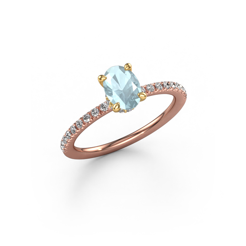 Bild von Verlobungsring Crystal OVL 4 585 Roségold Aquamarin 7x5 mm