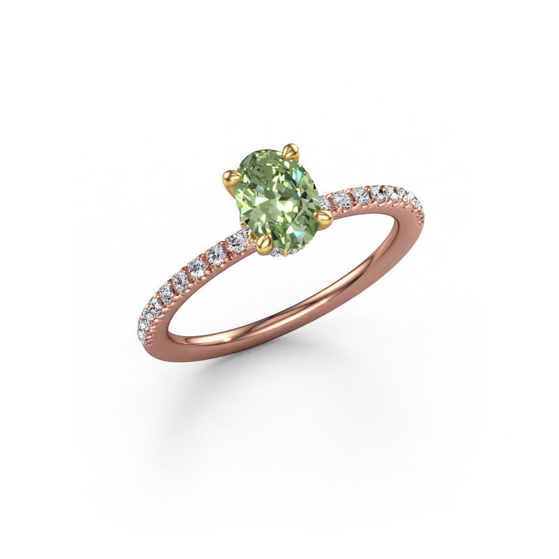 Bild von Verlobungsring Crystal OVL 4 585 Roségold Grüner Labor-Diamant 7x5 mm