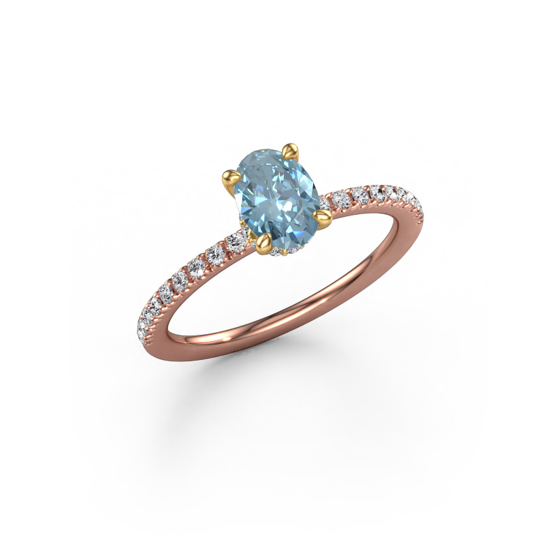 Image de Bague de fiançailles Crystal OVL 4 585 or rose Diamant synthétique bleu 7x5 mm