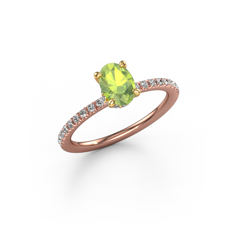 Image of Engagement ring Crystal OVL 4 585 rose gold Peridot 7x5 mm