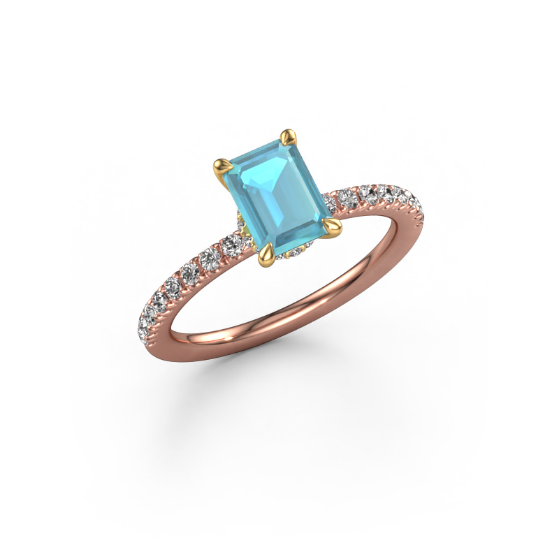 Image of Engagement ring Crystal EME 4 585 rose gold Blue topaz 7x5 mm