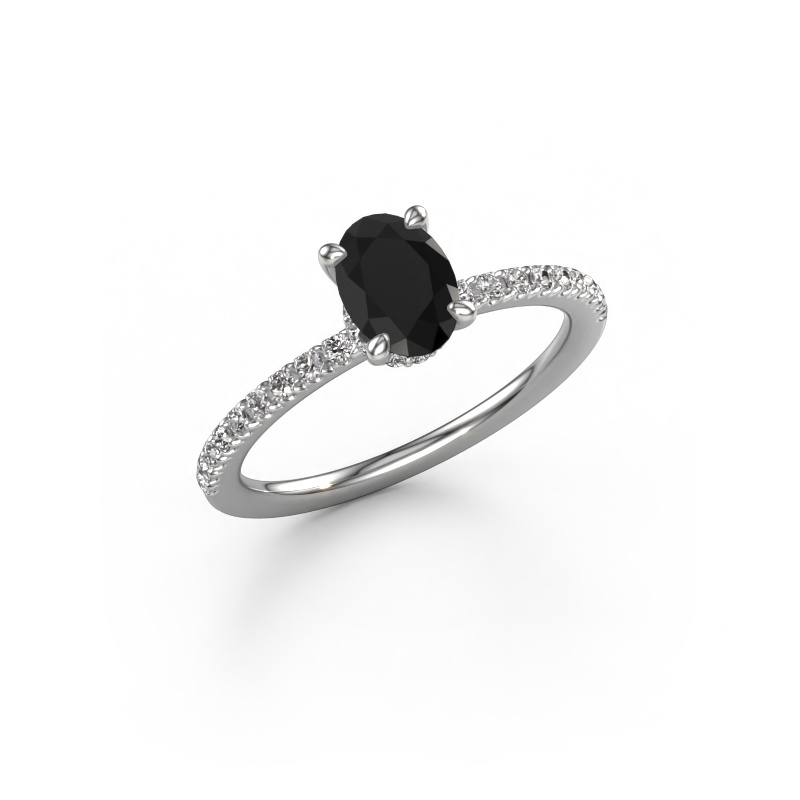 Image of Engagement ring Crystal OVL 4 950 platinum Black diamond 1.29 crt