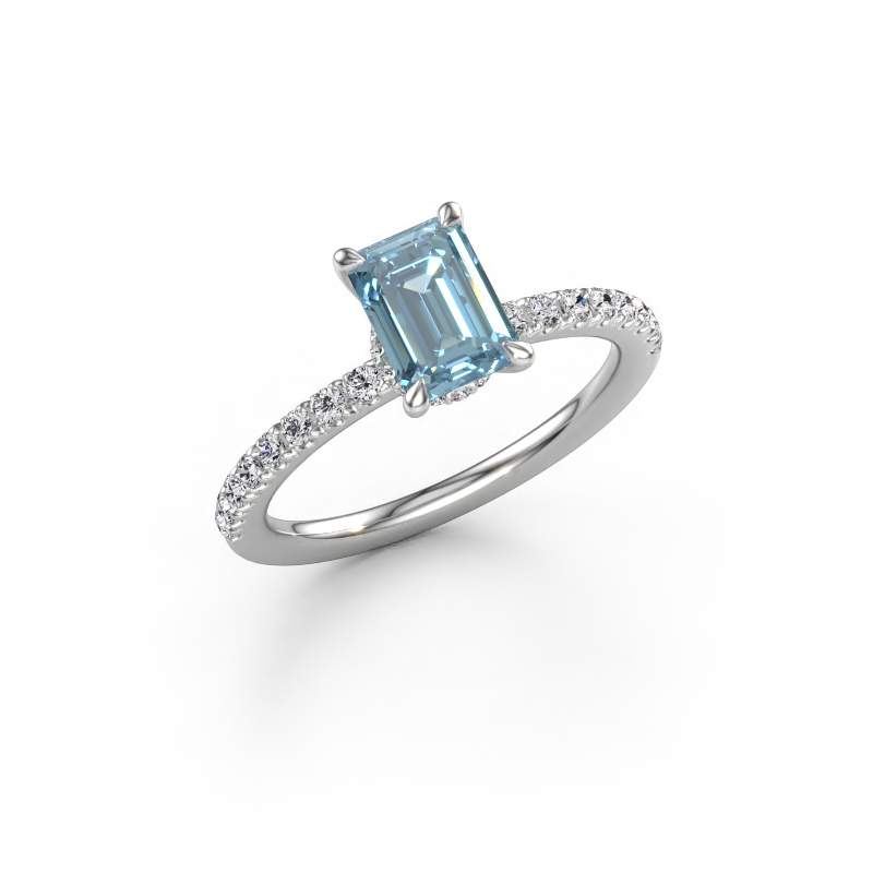 Immagine di Anello di fidanzamento Crystal EME 4 585 oro bianco Diamante lab grown blu 7x5 mm