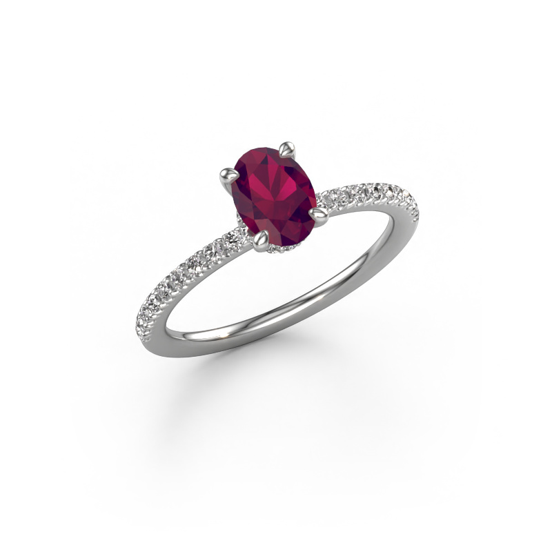 Image of Engagement ring Crystal OVL 4 950 platinum Rhodolite 7x5 mm