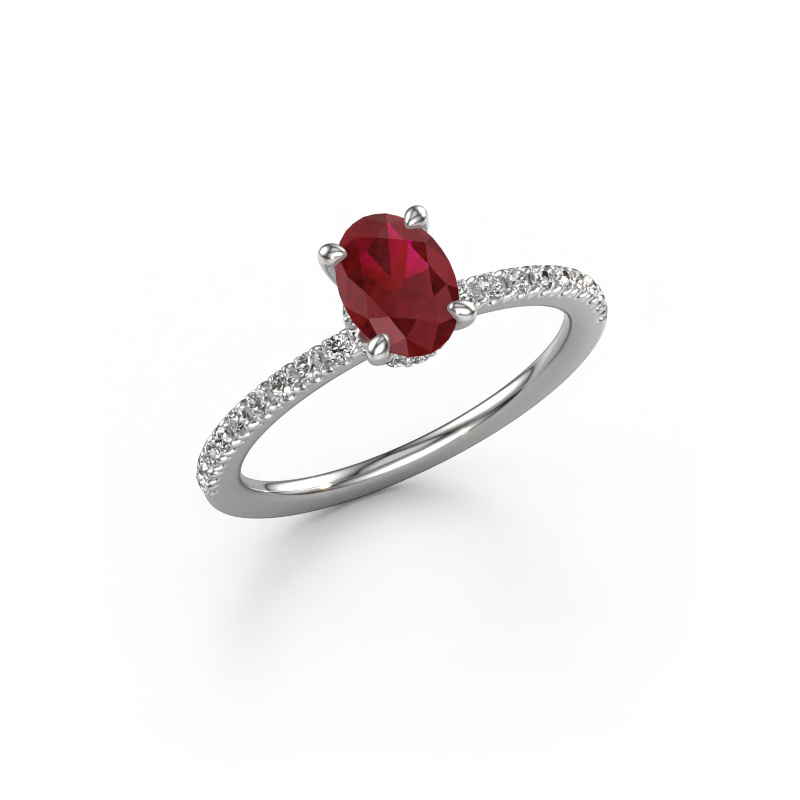 Image of Engagement ring Crystal OVL 4 950 platinum Ruby 7x5 mm