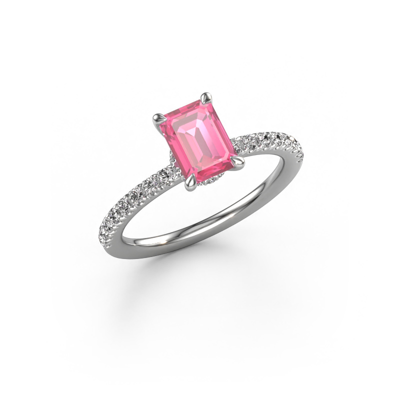 Afbeelding van Verlovingsring Crystal EME 4 950 platina Roze saffier 7x5 mm