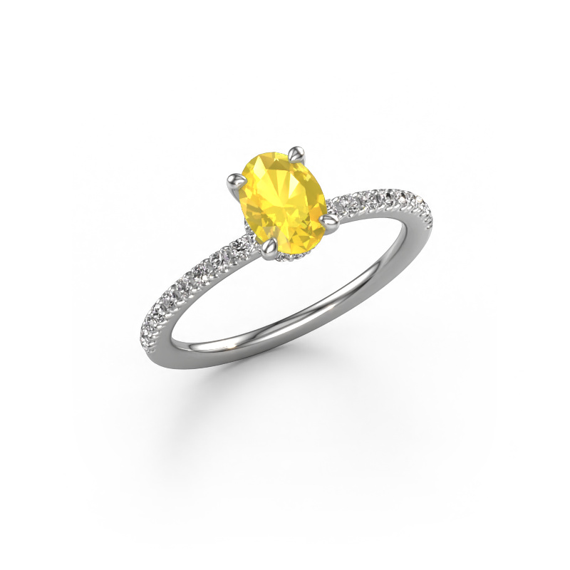 Image of Engagement ring Crystal OVL 4 950 platinum Yellow sapphire 7x5 mm