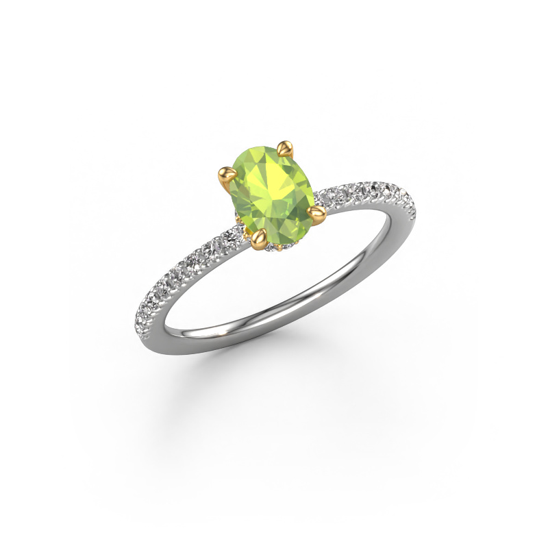 Image of Engagement ring Crystal OVL 4 585 white gold Peridot 7x5 mm