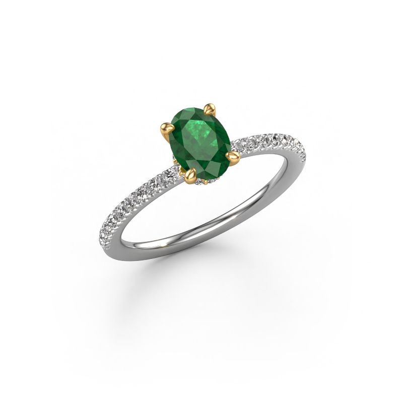 Image of Engagement ring Crystal OVL 4 585 white gold Emerald 7x5 mm