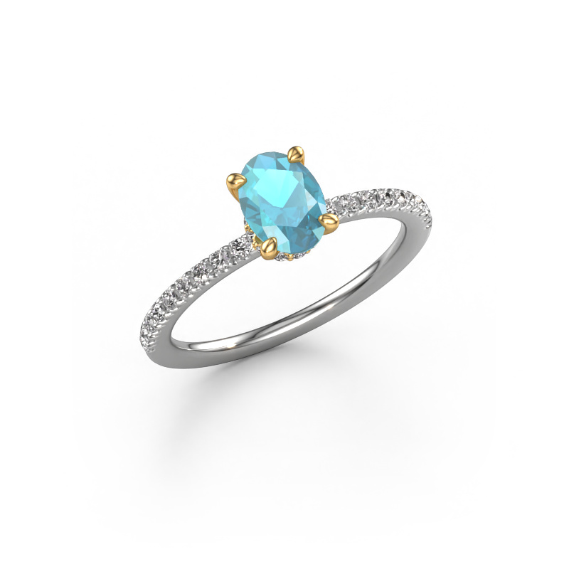 Image of Engagement ring Crystal OVL 4 585 white gold Blue topaz 7x5 mm