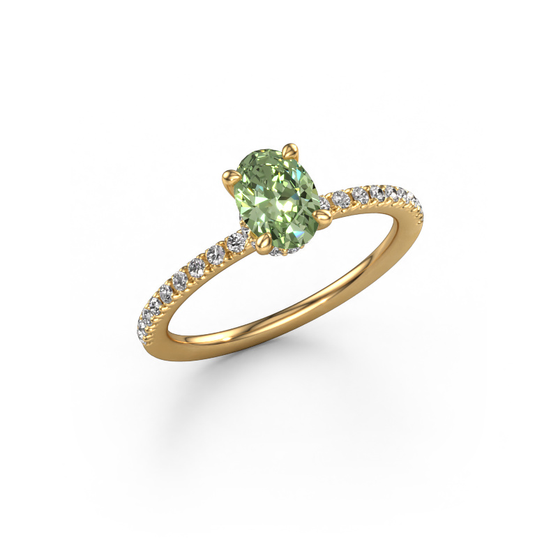 Image of Engagement ring Crystal OVL 4 585 gold Green lab grown diamond 7x5 mm