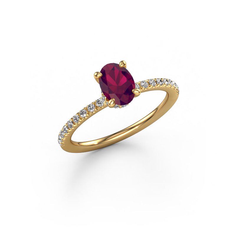 Image of Engagement ring Crystal OVL 4 585 gold Rhodolite 7x5 mm