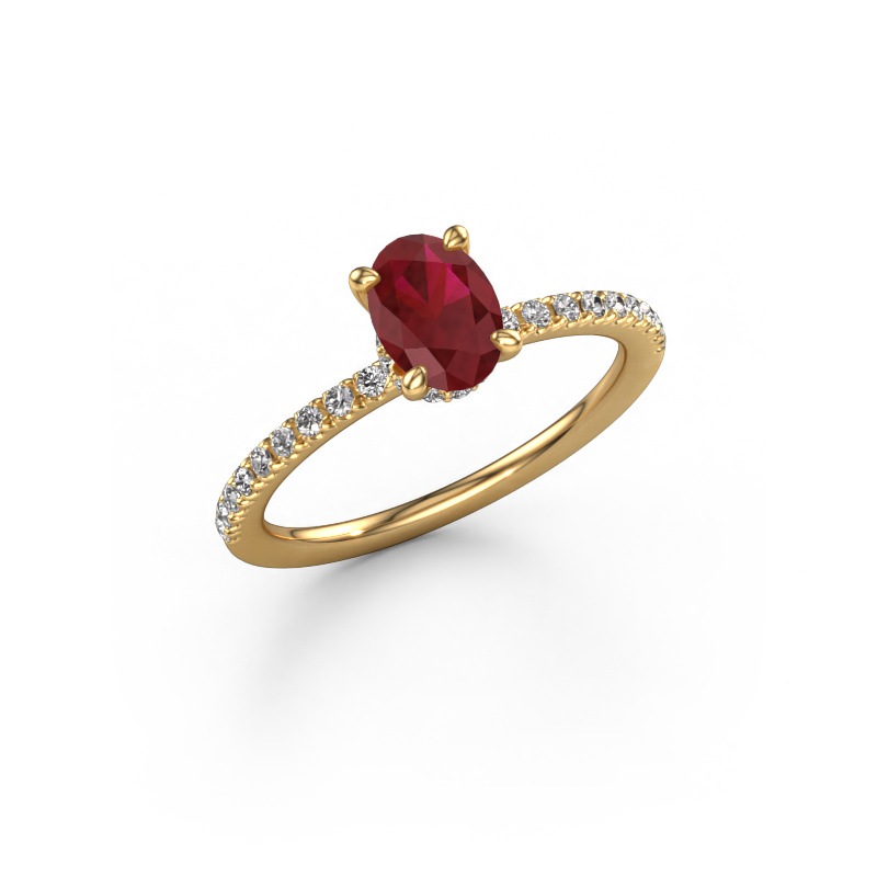 Image of Engagement ring Crystal OVL 4 585 gold Ruby 7x5 mm