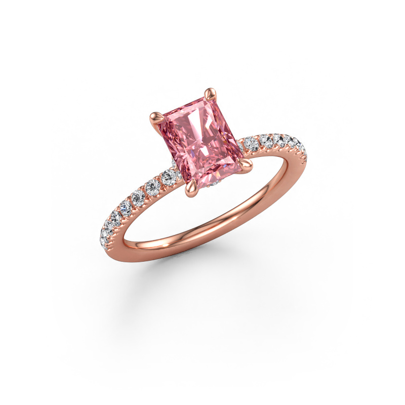 Image of Engagement ring Crystal RAD 4 585 rose gold Pink lab grown diamond 7.5x5.5 mm