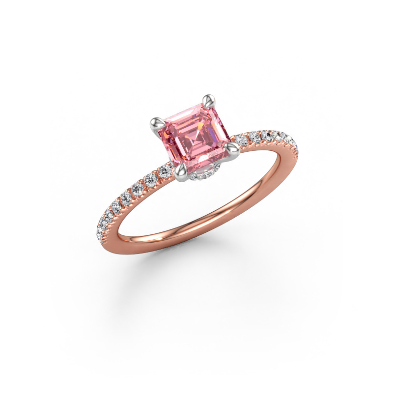 Image of Engagement ring Crystal ASSC 4 585 rose gold Pink lab grown diamond 5.5 mm
