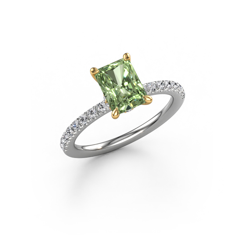 Image de Bague de fiançailles Crystal RAD 4 585 or blanc Diamants synthétiques vert 7.5x5.5 mm