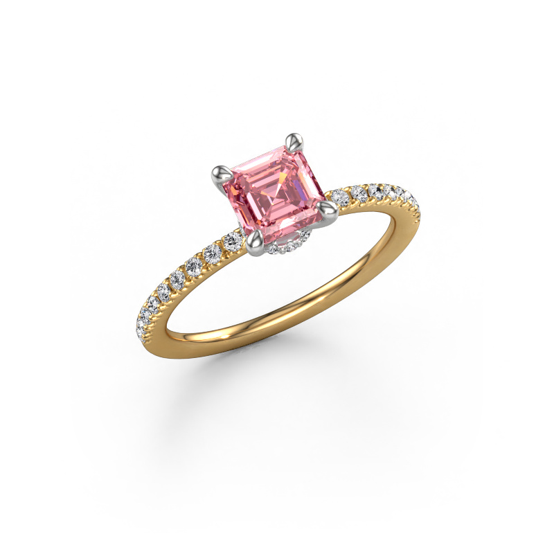 Image of Engagement ring Crystal ASSC 4 585 gold Pink lab grown diamond 5.5 mm